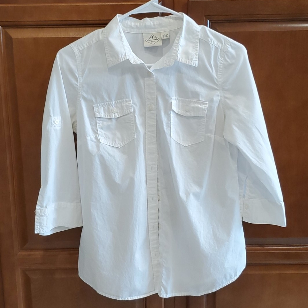 3/4 Sleeve White Button Down Shirt